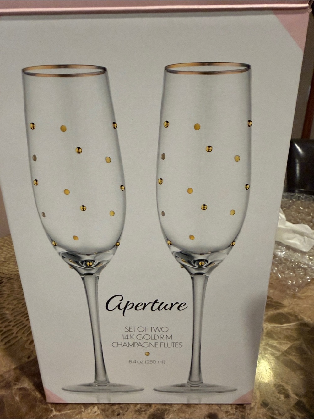 Aperture Set of 2 14K Gold Rim Champagne Flutes